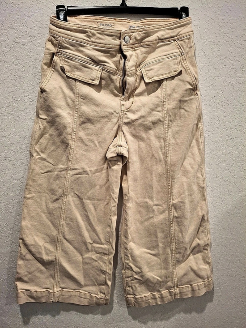 Pilcro Crop Utility Pants Women's Wide Leg Pants Beige Waist 31P